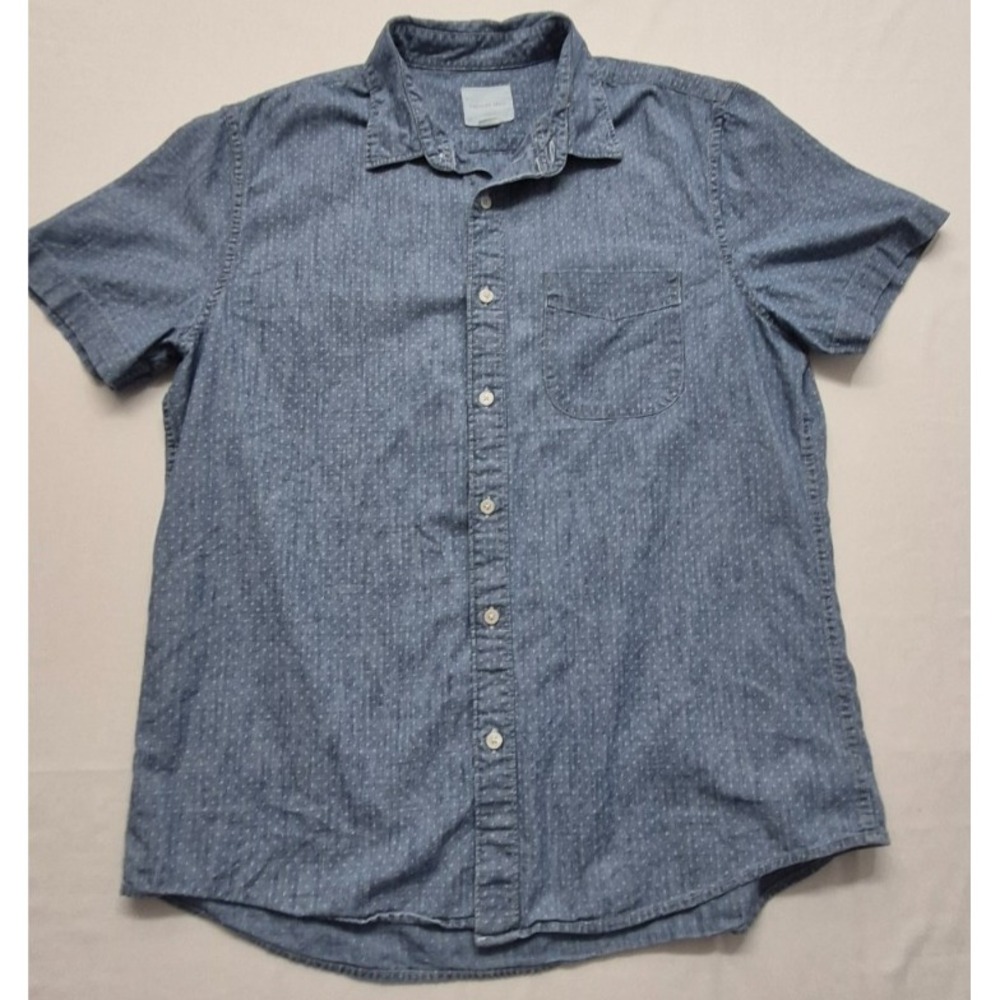 American Eagle‎ mens blue short sleeve button up pattern shirt LG 100% Cotton